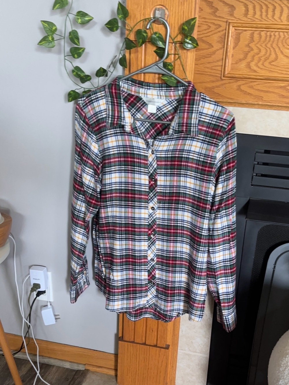 Plaid Button-Up Shirt — Red, Black & White